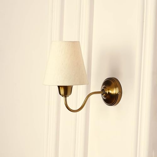 Image of Divine Trends Wall Lamp /Wall Light Antique Brass Finish with Off White Shade for Living Room, Bedroom, Home Decoration Pack of 1 (Off White Shade)