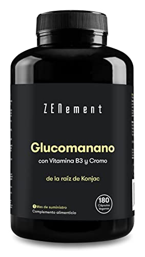 Glucomanano 4200 mg por dosis, con Vitamina B3 y Cromo, 180 Cápsulas Veganas | Efecto saciante,...