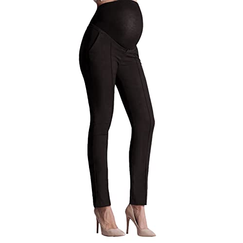 Dinnesis Pantalones de invierno embarazadas para mujer, pantalones de maternidad elásticos, ropa de carrera, pantalones de trabajo, oficina sobre el bulto negro apretado, Negro , M