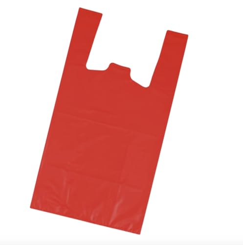 Bolsas Plástico Asa Camiseta 42x53, 1 KG, Reutilizables, Alta Resistencia, 70% Recicladas, Aptas Uso Alimentario, Galga 200, Ideal para Supermercado y Hogar (Rojo)