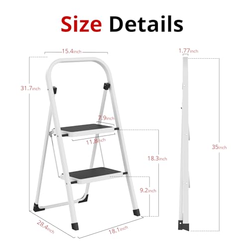 Image of HBTower Step Ladder Folding Step Stool for Adults with Anti-Slip Pedal,330 lbs Capacity for Kitchen, Home,White