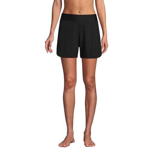 Lands' End Women's 5" Quick Dry Elastic Waist Board Shorts Swim Cover-up Shorts 4 Petite Black