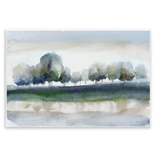 Tree Orchard Flowing River, 10 x 15 Inch Mounted Print on Wall Plaque