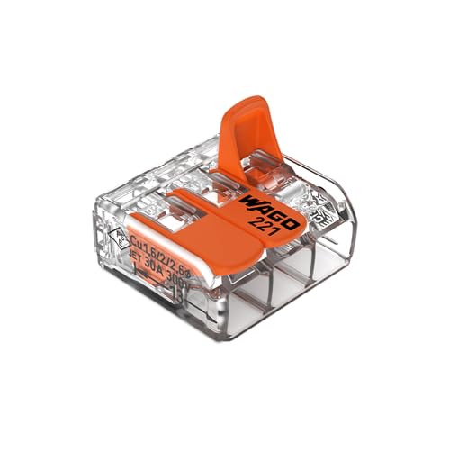 Image of WAGO 221-613 | Easy-to-Use Electrical Wire Connector | Pack of 30 | Compact, Tool-Free, Transparent - For DIY, Panels & Wiring Projects - 3-Conductor