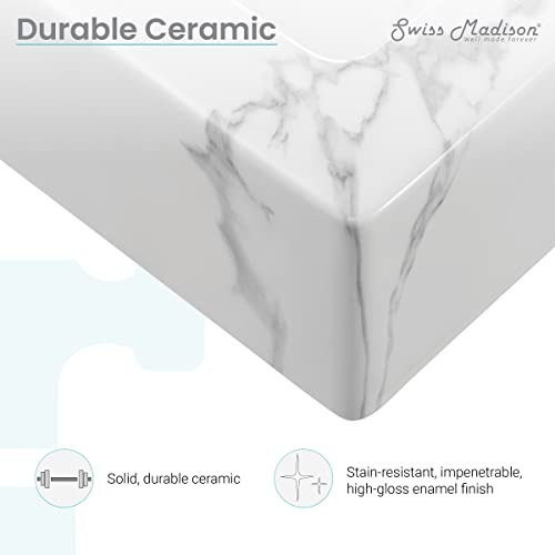 Swiss Madison SM-VSM282W1 Voltaire 22 Inch Ceramic Vessel Bathroom Sink, White Marble thumb #7