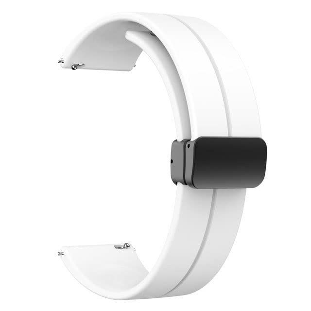 AONES 22mm Silicone Belt Watch Strap Magnetic Folding Buckle Compatible for Boat Wave Select Smartwatch Band White