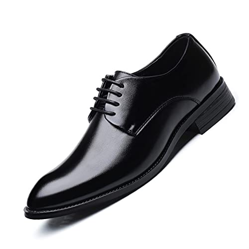 Dress Oxford for Men Lace Up Derby Shoes Burnished Toe Vegan Leather Resistant Non Slip Block Heel Low Top Business(Black,10 M US)