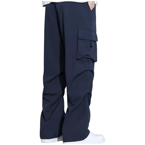 Pockets Cargo Pants for Men Solid Color Drawstring Long Workwear Pants Elastic Waistband Trousers Multi Pocket2