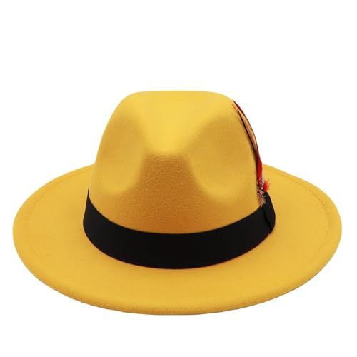 Image of Mens Fedora Hats Classic Wide Brim Fedora Hat for Women Men Dress Hats Panama Hat with Band