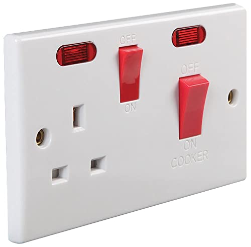 PRO ELEC PEL01403 1-Gang, Rounded Edge Cooker Control Unit with Neon Indicators, 45A, 250V, White
