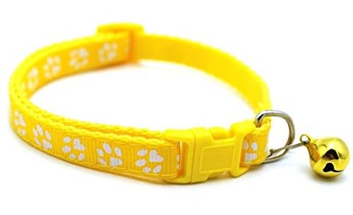 Image of Footprint Cat Collar with Bell Basic Dog Cat Collar I Buckle Adjustable Polyester Cat Dog Collar I with Bell 10 MM (Yellow Color)