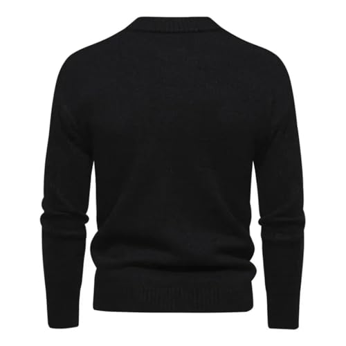 Men's Casual Jacquard Knitted Sweater Round Neck Slim Fit Warm Thick Sweaters Pullover M46-Black 2XL