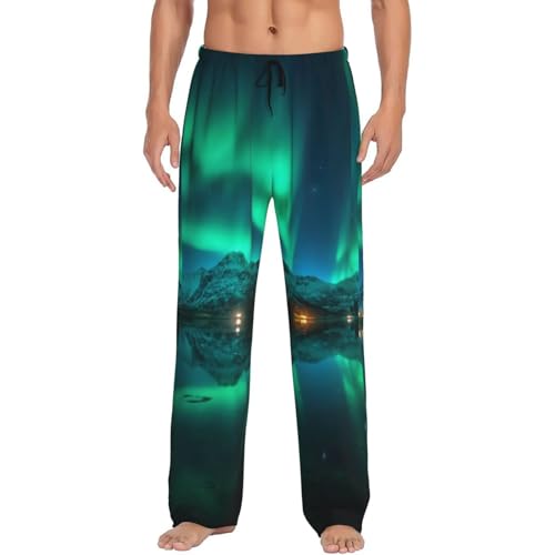 Northern Lights Print Adult Sleep Lounge Pajama Pants,Men Pajama Bottoms With Pockets Drawstring