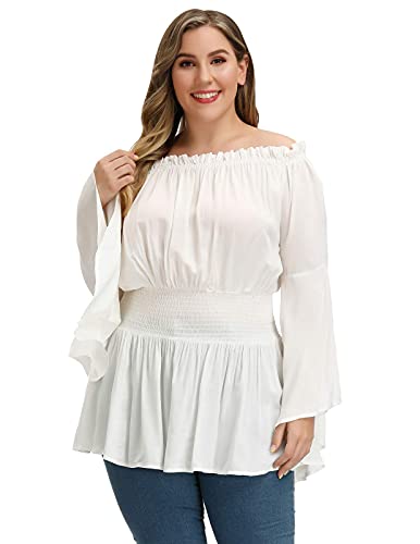 Hanna Nikole Womens Plus Size Renaissance Blouse Off Shoulder Trumpet Sleeve Peasant Tops3