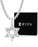 RTZN® Star of David Necklace for Men – Premium Stainless Steel Silver Star of David Pendant with 22' Box Chain – Waterproof & Non-Tarnish Jewish Necklace for Men (Silver)