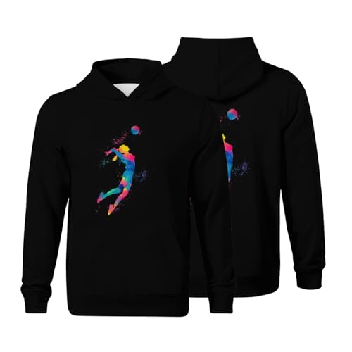 Kids Tie Dye Vintage Silhouette Splash Art Of Volleyball Player Boys Girls Lightweight Kangaroo Pocket Fleece Hoodies