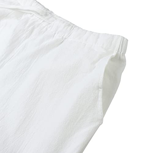 Lvcbl Cotton Linen Pants Men's Beach Pants For Men Mens Elastic Waist Linen Pants White L #TOP3