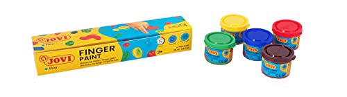 Jovi - Finger Paint, Pittura per dita, Confezione da 5 vasetti da 35 ml, Colori assortiti, 100% lavabile, A base di...