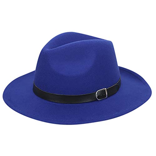 Sombrero de lana aplastable para mujer, sombrero de panamá, ala ancha con cinturón, gorra de béisbol, azul, Talla única