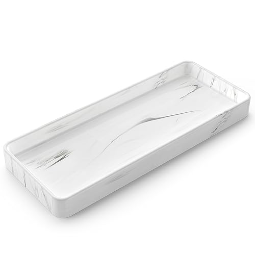 Gurygo 12" Ceramic Bathroom Vanity Tray for Kitchen Counter - Kitchen Soap Trays - Rectangular Vanity Tray for Bathroom - Porcelain Large Serving Trays (Marble, Set/1)