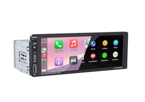 Estéreo para Auto 1 DIN con CarPlay inalámbrico Android Auto Pantalla táctil de 6.9' Bluetooth Radio para Auto Compatible con FM Am RDS Radio Mirror Link USB Tipo C Control de Voz