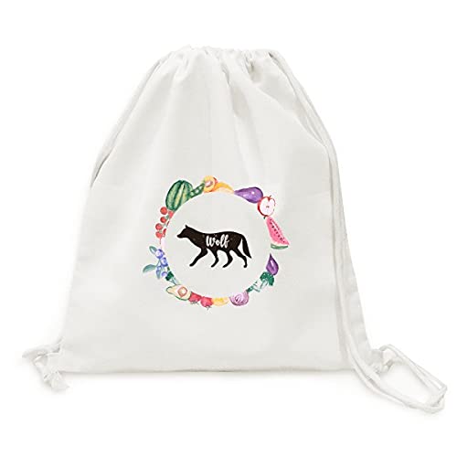 Sac loup noir et blanc pliable en tissu pour courses écoresponsables, cabas sangle fruits légumes