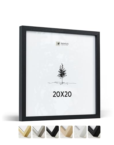 Heimlich® 1x Bilderrahmen 20x20 cm Schwarz Rahmen 1-Pack | Dokumentenrahmen 20x20 cm Groß Collage | Holzrahmen Holz-Bilderrahmen Poster Echtholz | Picture Frame 20x20 Quadratischer Bilderrahmen