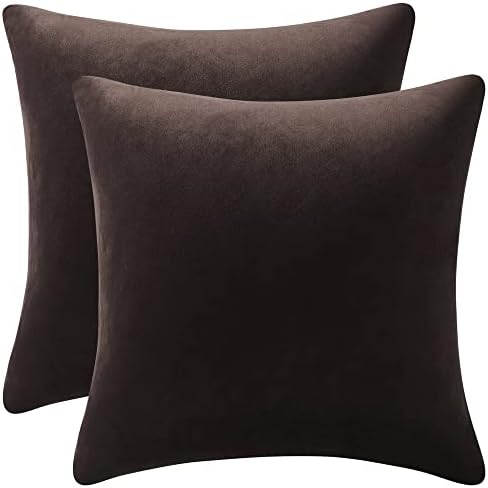 DEZENE Decorative Pillow Cases 18x18 Chocolate Brown: 2 Pack Cozy...