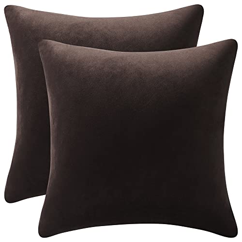 DEZENE Decorative Pillow Cases 18x18 Chocolate Brown: 2 Pack Cozy...