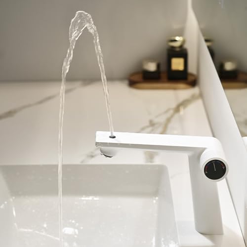 Robinet de lavabo blanc anti-éclaboussures 2 modes monotrou pour salle de bain