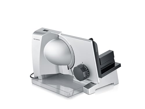 SEVERIN Trancheuse universelle 150 W, Trancheuse électrique pour découpe fine comme épaisse, Trancheuse à jambon, fromage, avec lame en inox, Gris/Inox, AS...