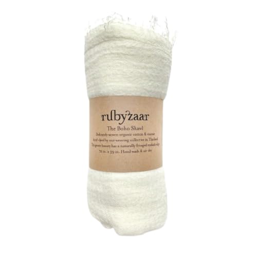 Generic Rubyzaar Scarf - The Boho Shawl - Fringed Eyelid Edge - Cream Color2