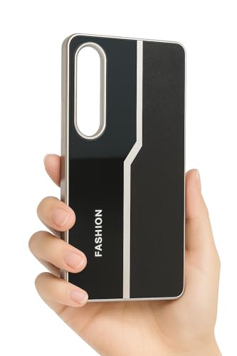 Image of Premium Back Cover Compatible with Samsung Galaxy S25 Edge | Leather Finish Shockproof Case with Metal Edge Design & Raised Camera Protection (Black)