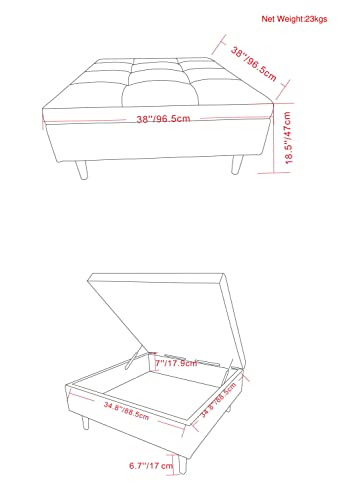 SIMPLIHOME Shay 38 inch Wide Mid Century Modern Large Square Coffee Table Storage Ottoman in Distressed Saddle Brown Vegan Faux Leather, Assembled, For the Living Room, Entryway and Family Room