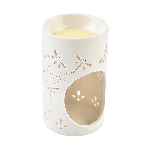 Cabilock Essential Oil Burner Ceramic Tea Light Holder Hollow Dragonfly Candle Holder