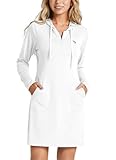 baleaf Women's Long Sleeve Zip Beach Coverup SPF Sun Hooded Cover Up Shirt Dress with Pockets White S