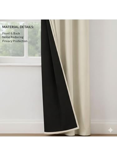 Image of 100% Blackout Curtains for Window- 6 Feet (Pack of 1) | Black Back Coated Fabric |Heat & Noise Insulation | Eyelet Curtains for Living Room & Bedroom |Beige