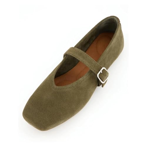Women's Suede Ballet Flats Cute Velvet Mary Janes with Buckle Square Toe Slip on Dressy Comfortable Ballerina Shoes4