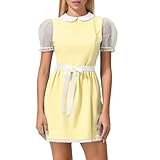 Edhomenn Vestido de verano con cuello y botones para mujer, color liso, casual, manga abombada, volantes, bohemio, mini vestido con cinturón, Ba Multi, M