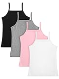 SATINIOR 4 Pcs Girls Sleeveless Dance Tank Top Spaghetti Strap Crop Tank Top for Dancewear (7-8 Years,Black,Light Grey,Light Pink,White)