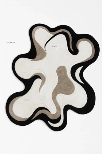Image of Hand Tufted Wool Rug 6x8 Ft - Modern Irregular Shape Aesthetic Carpet, 1 Inch Thick Pile, Anti-Skid Backing, Soft Handmade Woolen Area Rug for Living Room, Bedroom, Hall Decor