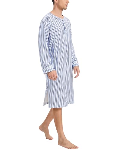SWOMOG Men's Nightshirt Long Sleeve Nightgown Soft Loose Sleepwear Comfy Big & Tall Henley Sleep Shirt for Sleeping S-XXL4