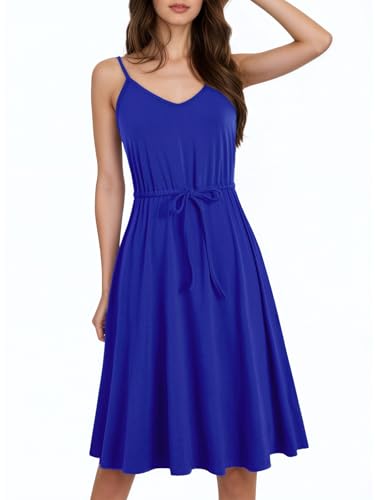 Image of BARASA Sundresses for Women Summer Sleeveless V Neck Spaghetti Strap A Line Wedding Guest Petite Dresses with Pockets D826