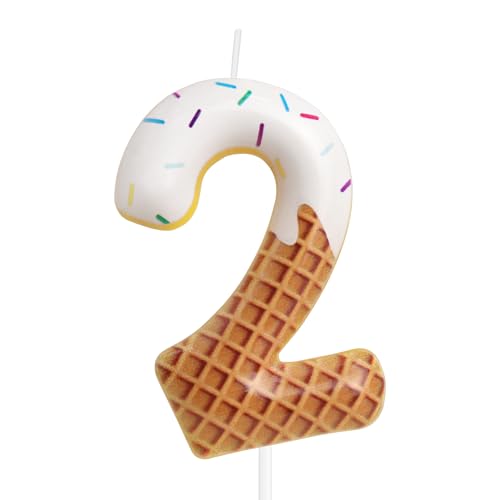 iNINGER 2nd Birthday Candle Sweet Ice Cream Number 2 Candle for Birthday Cake Women 2nd Birthday Party Candle Macaron Cake Decoration Birthday Candle Macaron Donut Party Decorations for Birthday