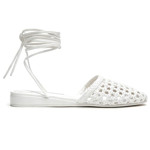 Image of Woven Ballet Flats for Women Lace Up Closed Square Toe Summer Sandals Dressy Shoes