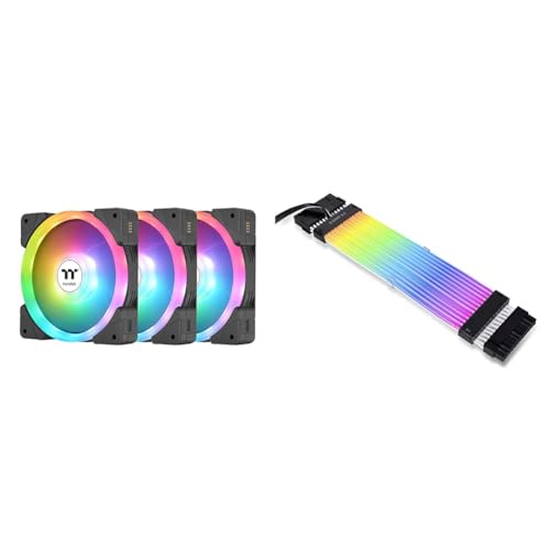 Image of Thermaltake SWAFAN EX 12 ARGB PC Cooling Fan, 3-Fan pcak, 500~2000 RPM, Magnetic Connection & Lian Li Strimer Plus V2 24 Pin (PW24-PV2) -Addressable RGB Power Extension Cable