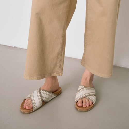 Image of The Sak Penelope Slide Sandal - Women's Flat Fashion Slides with Soft Cushion Sole -Hand Crochet Slip On Sandals For Everyday