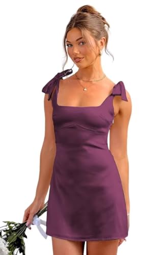 Mini Tight Satin Homecoming Dresses Square Neck Corset Prom Dress Tie Bow Straps Short HOCO Dress