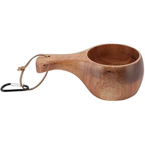 Kuksa Wooden Cup, Camping Hiking Survival Teacup, Traditional Wooden Coffee Cup with Leather Lanyard for Backpacking Camping Hiking Survival Teacup Cover