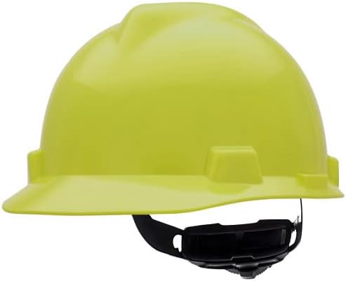 MSA 10061512 V-Gard Cap Style Safety Hard Hat With Fas-Trac III Ratchet Suspension | Polyethylene Shell, Superior Impact Protection, Self Adjusting Crown Straps - Standard Size in Hi-Viz Yellow